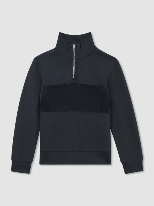 9-13 yrs Slim Fit Half-Zip Funnel Neck Velour Sweatshirt Navy | Children & Baby