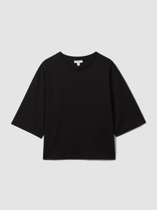 Oversized Cotton Crew Neck T-Shirt Black | Women