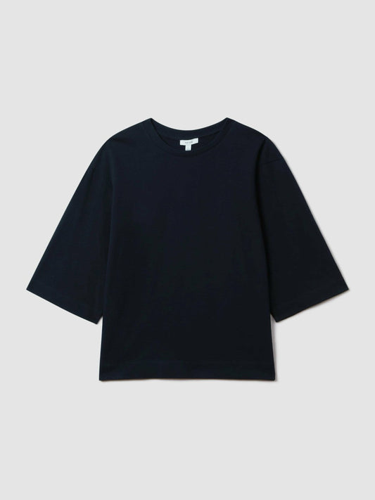 Oversized Cotton Crew Neck T-Shirt Navy | Women