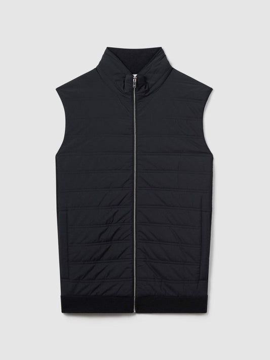 Hybrid Quilt and Knit Zip-Through Gilet Navy | Men