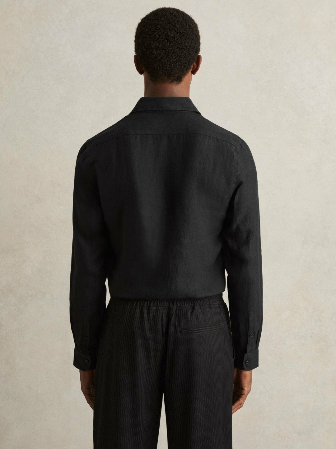 Linen Button-Through Shirt Black | Men