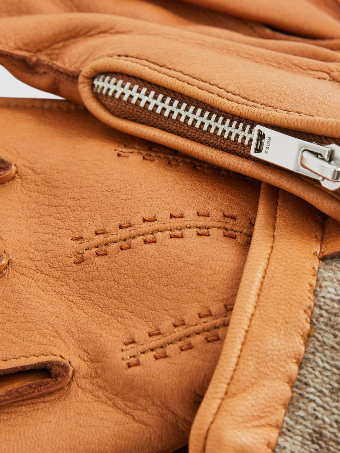 Leather Zip-Side Gloves Tan | Men