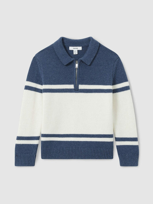 9-13 yrs Half-Zip Colour-Block Polo Shirt Blue/White | Children & Baby