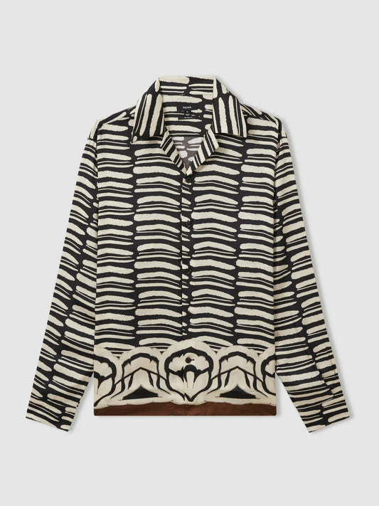 Abstract-Print Twill Cuban-Collar Shirt Black/White | Men