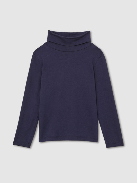 4-9 yrs Cotton-Jersey Roll-Neck Top with Stretch Navy | Children & Baby