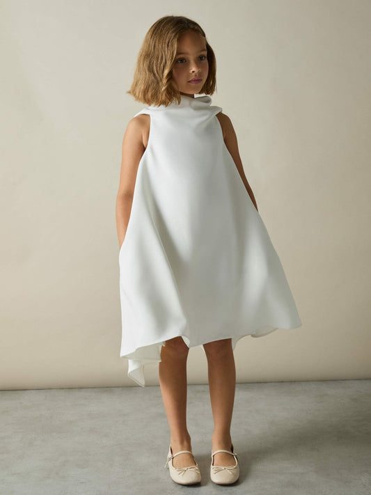 13-14 yrs High-Neck Drape Back Dress Ivory | Children & Baby