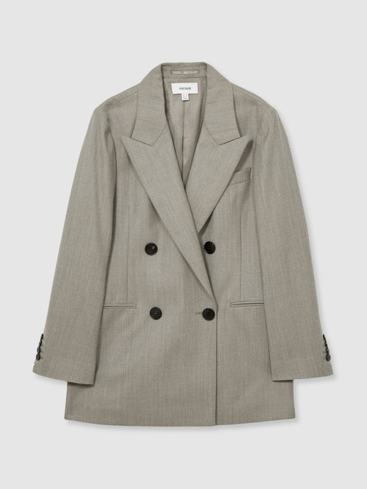 Wool Oversized Double-Breasted Blazer Grey | Women
