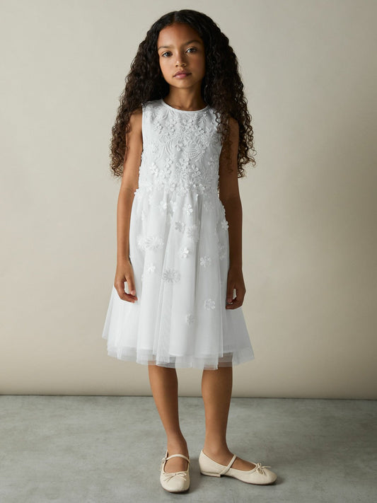 13-14 yrs Tulle Floral-Embroidered Bridesmaid Dress Ivory | Children & Baby