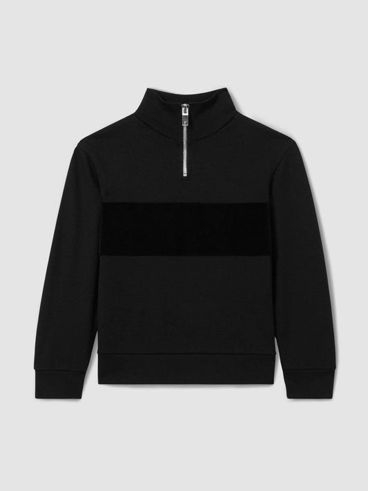 9-13 yrs Slim Fit Half-Zip Funnel Neck Velour Sweatshirt Black | Children & Baby