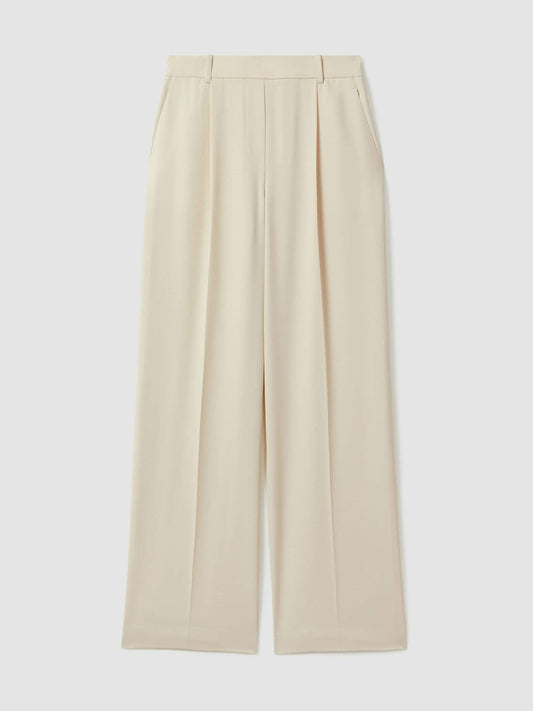 Elasticated-Waist Wide-Leg Twill Trousers Cream | Women