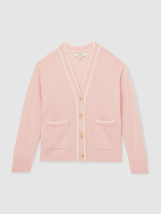 9-13 yrs Wool-Blend Tipped Cardigan Pink | Children & Baby