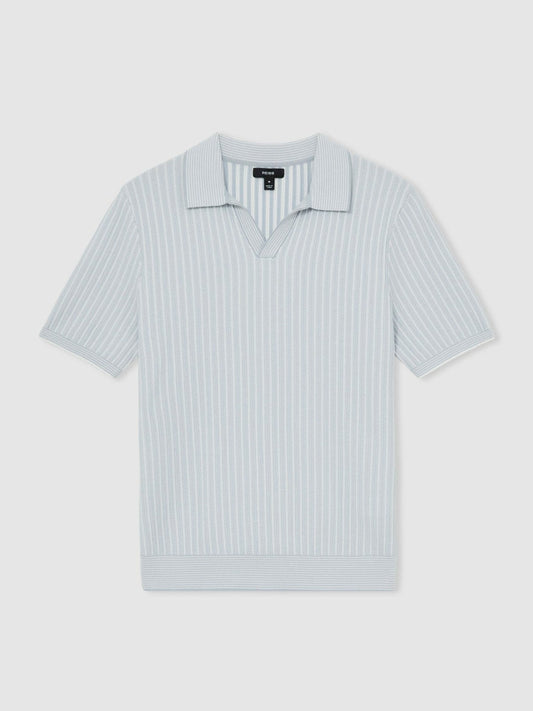 Open-Collar Textured Polo Shirt Soft Blue/White | Men