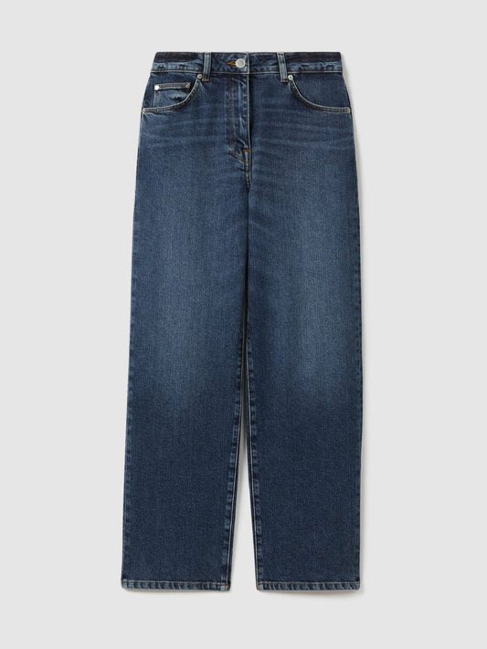 Petite Mid-Rise Straight-Leg Jeans Mid Blue | Women