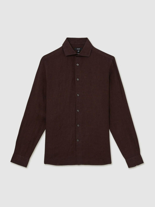 Linen Button-Through Shirt Dark Brown | Men