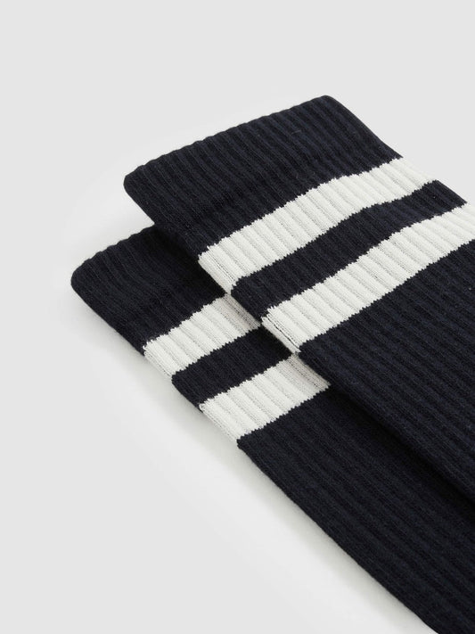 Cotton-Blend Double-Stripe Socks Navy/Ecru | Men
