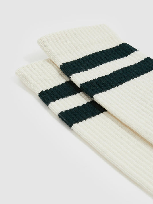 Cotton-Blend Double-Stripe Socks Forest Green/Ecru | Men