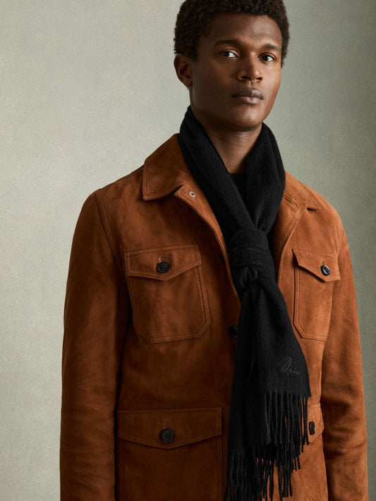 Wool and Cashmere Scarf Black | Men