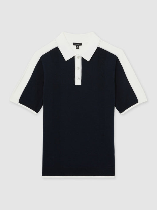 Colour-Block Knit Polo Shirt Navy/White | Men