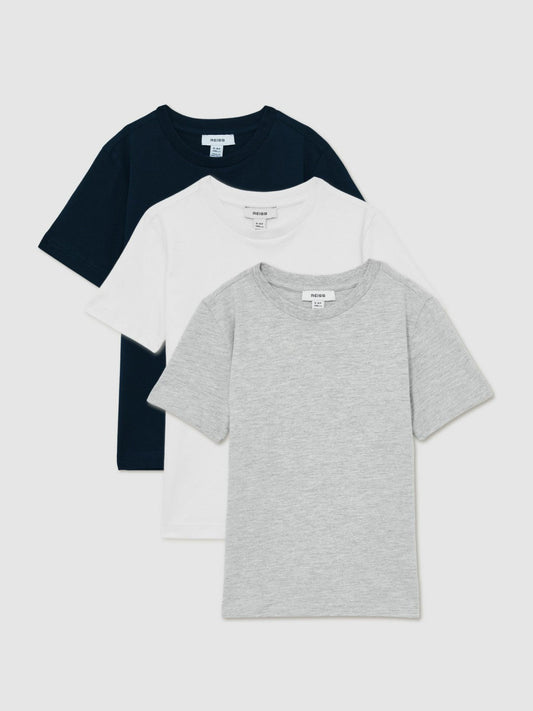 3-9 yrs Cotton Crew-Neck T-Shirts 3 Pack White/Navy/Soft Grey | Children & Baby