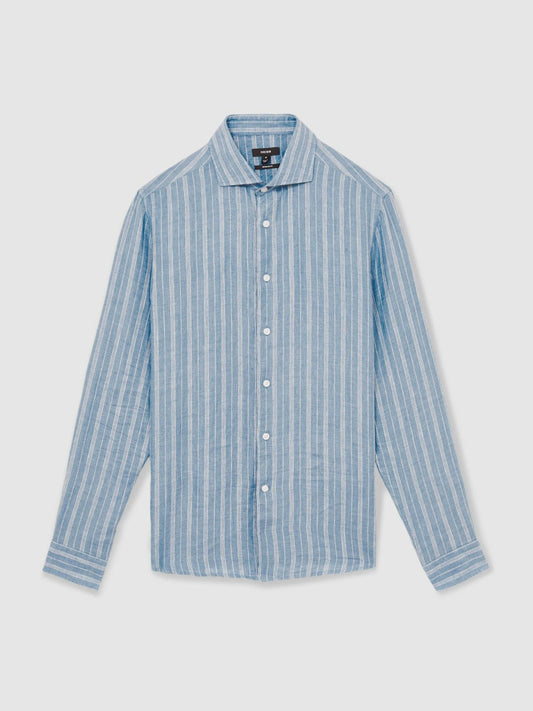 Linen Striped Long Sleeve Shirt Airforce Blue/White Bengal Stripe | Men