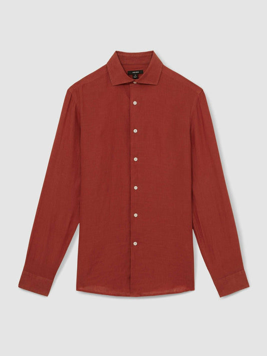 Linen Button-Through Shirt Paprika Red | Men