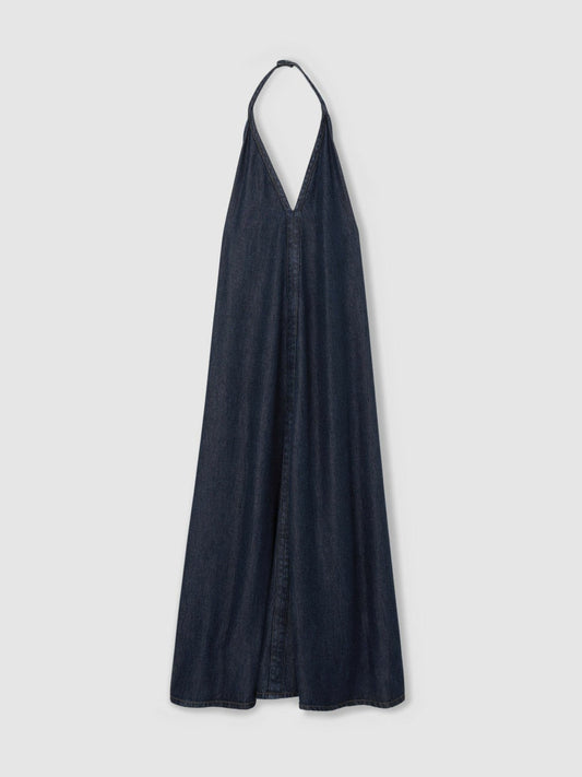 Denim Halterneck Maxi Dress Indigo | Women