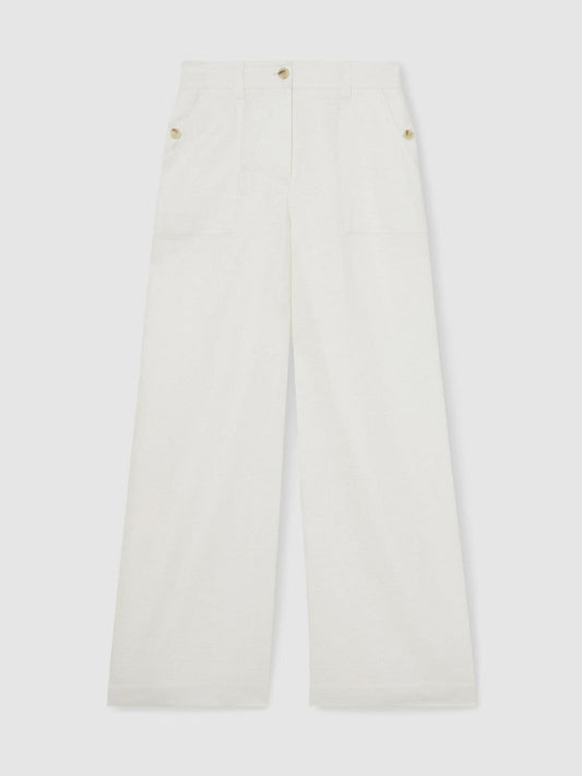 Petite Linen Wide Leg Trousers White | Women
