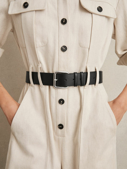 Leather Square Roller Buckle Belt Black | Women