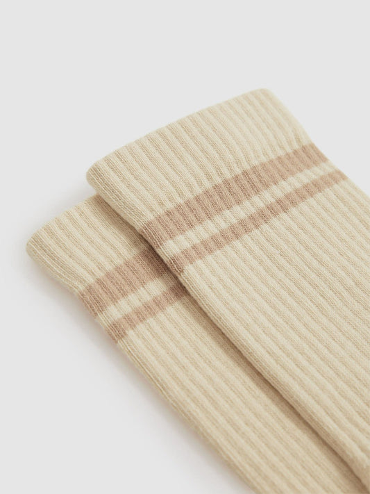Cotton-Blend Striped Crew Socks Cream | Women