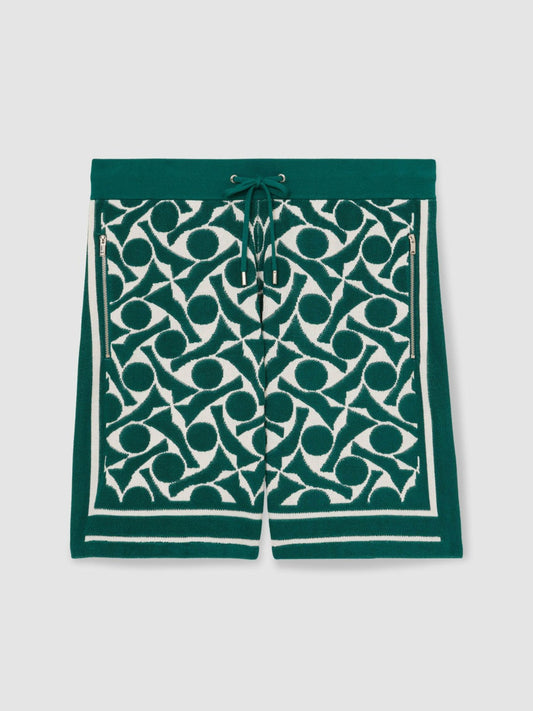 Abstract-Pattern Towelling Shorts Green/White | Men