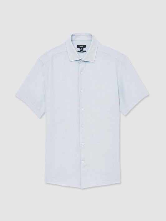 Slim Fit Linen Button-Through Shirt Pale Blue | Men