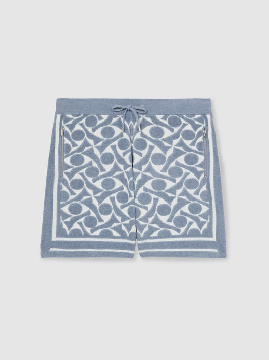 Abstract-Pattern Towelling Shorts Soft Blue/White | Men