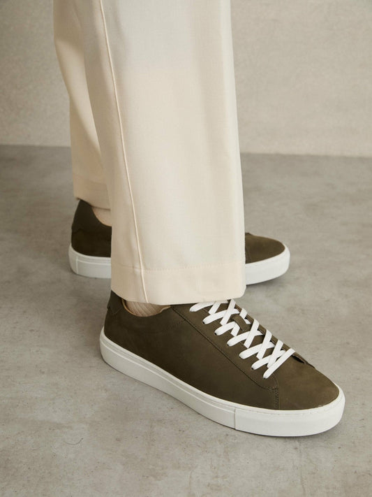 Nubuck-Leather Low-Top Trainers Olive Green | Men