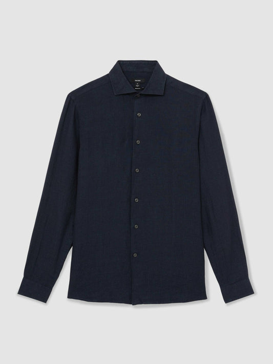 Linen Button-Through Shirt Navy | Men