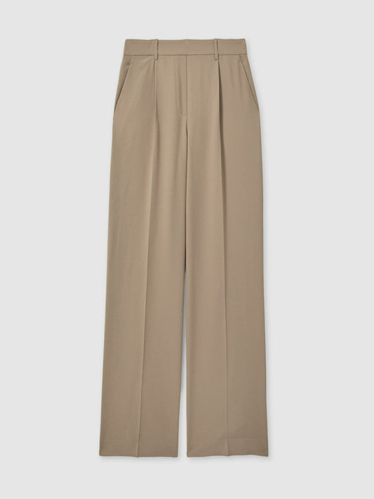 Petite Elasticated-Waist Wide-Leg Twill Trousers Mink Neutral | Women