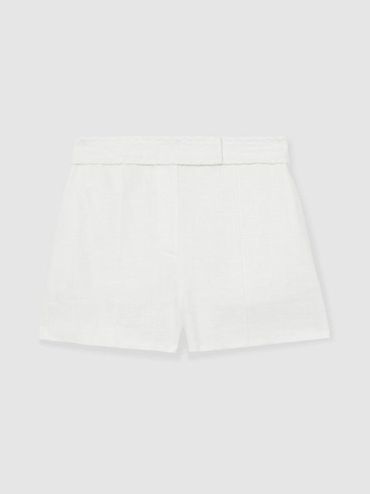 Linen Whipstitch Shorts White | Women