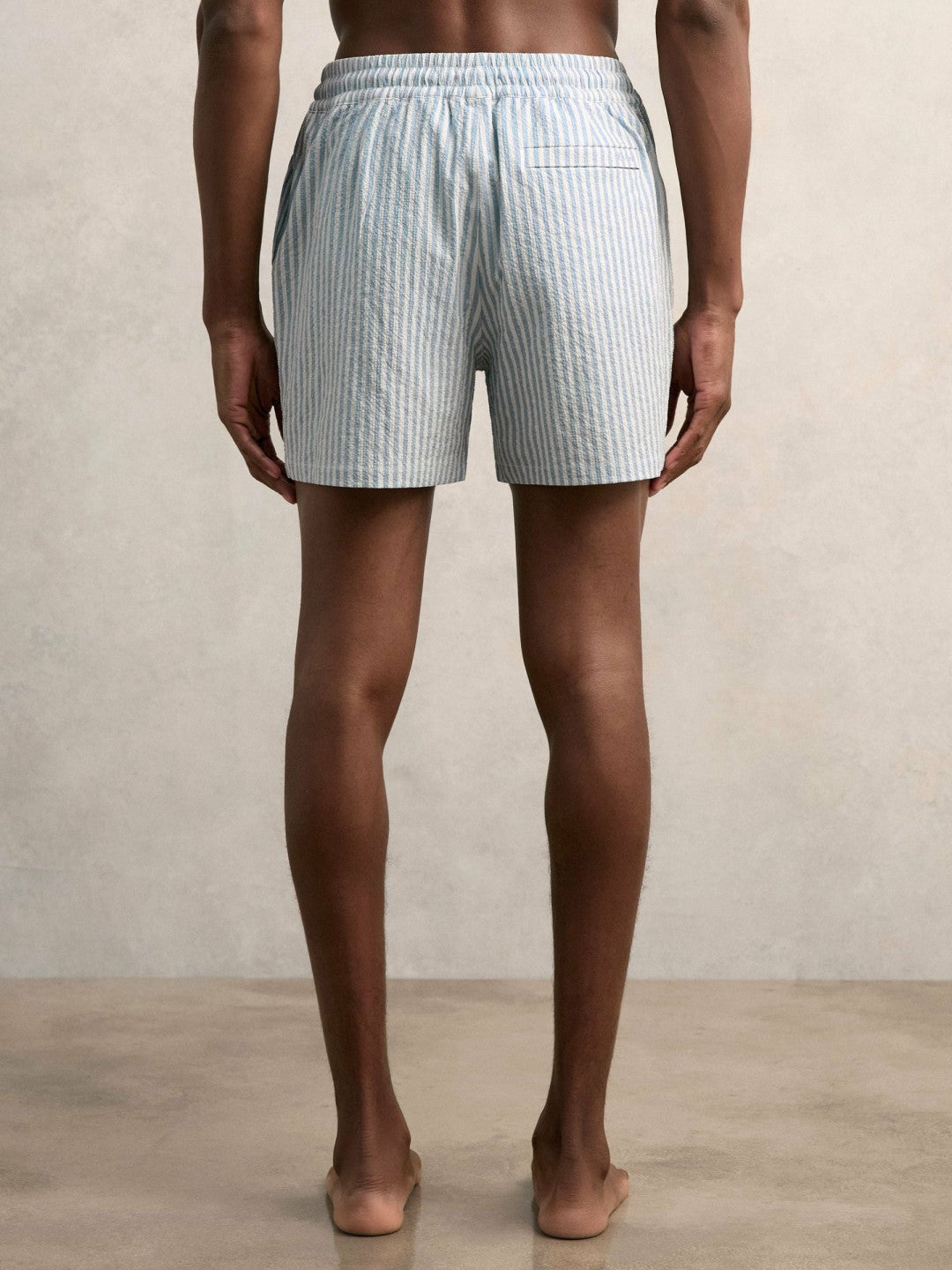 Seersucker Stripe Swim Shorts Soft Blue/White | Men