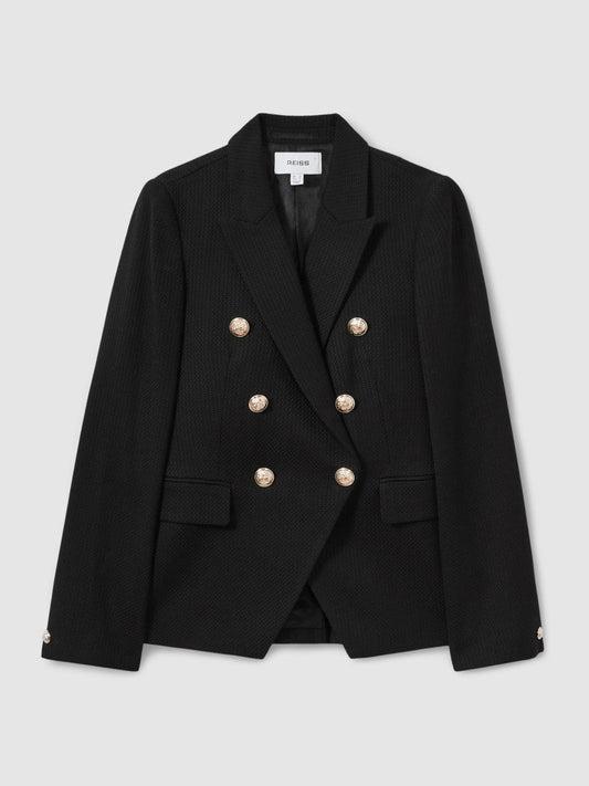 Petite Tailored Fit Textured Double Breasted Blazer Black | Women