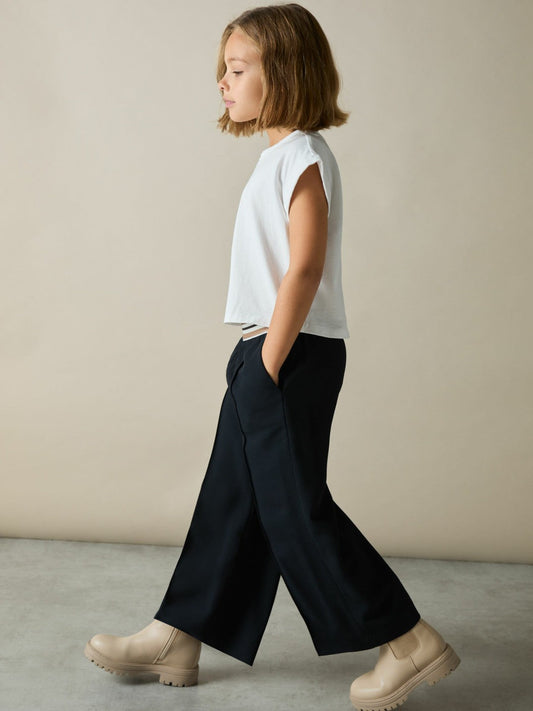 13-14 yrs Stripe-Waistband Wide-Leg Trousers Navy | Children & Baby