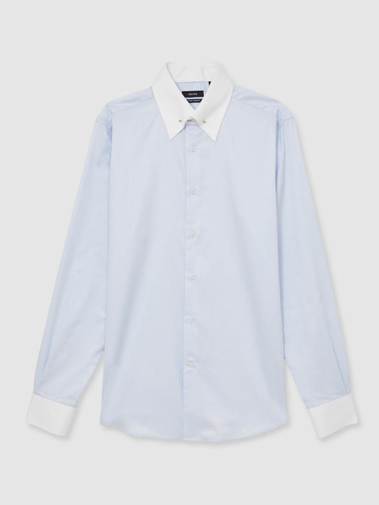 Regular-Fit Cotton Pin-Collar Shirt Contrast S Blue | Men