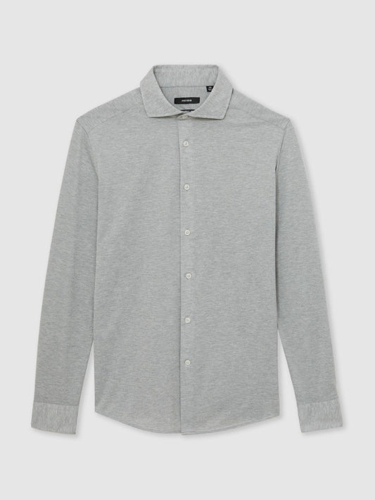 Cotton-Blend Jersey Cutaway-Collar Shirt Grey Melange | Men
