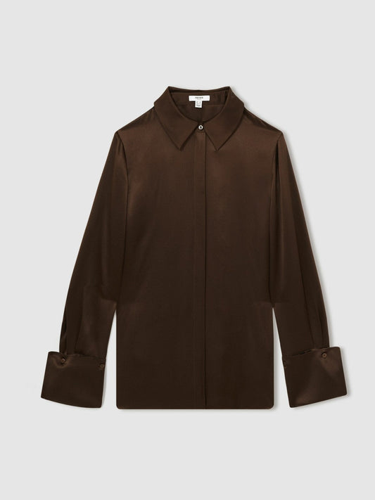 Silk Double-Cuff Button-Through Shirt Chocolate | Women