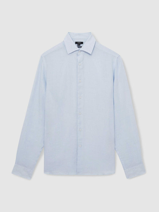 Linen Button-Through Shirt Pale Blue | Men
