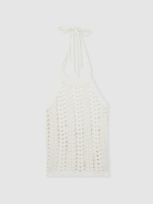 Cotton Crochet Halterneck Vest Top White | Women