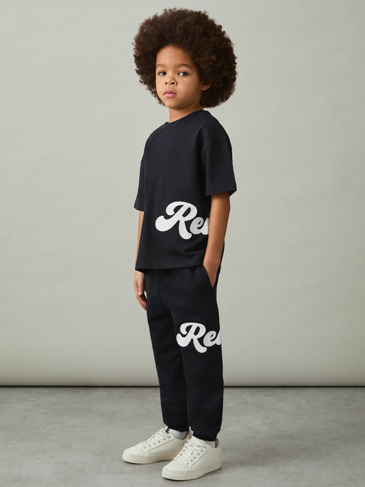 9-12 yrs Cotton Script-Logo Oversized T-Shirt Navy | Children & Baby