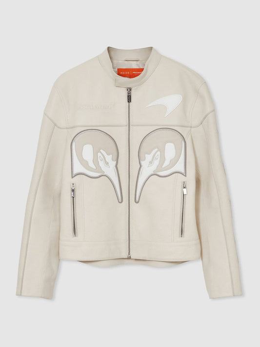 McLaren F1 Team Leather Biker Jacket Off White | Men
