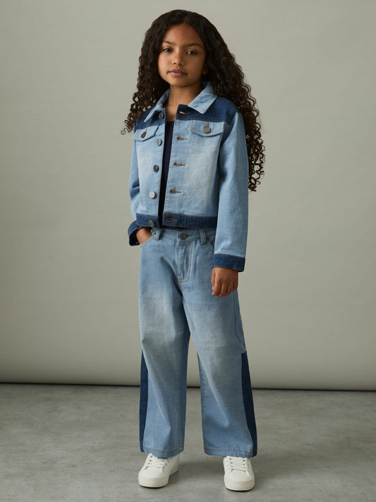 13-14 yrs Patchwork Two-Tone Denim Jacket Blue | Children & Baby