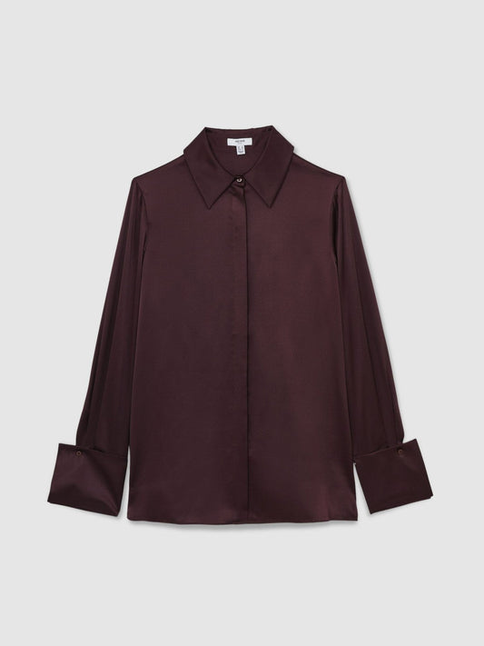 Silk Double-Cuff Button-Through Shirt Red | Women