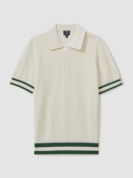| Ché Knitted Half-Button Polo Shirt White | Men