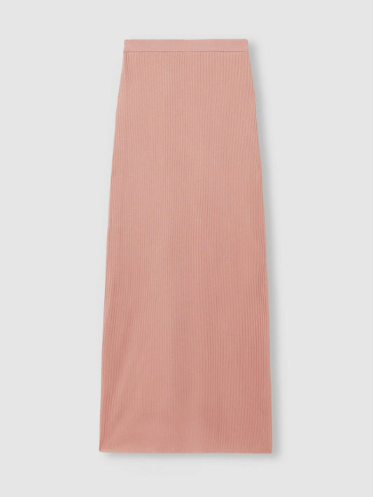 Carrie Pink Anna Quan Sheer Ribbed Knitted Midi Skirt Pink | Women